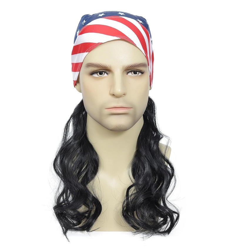 Traqur Store Mullet Wigs for Men Skull Cap 70s 80s Costumes Fancy Party Accessory Cosplay Wig Halloween Men (Black) - Image 3